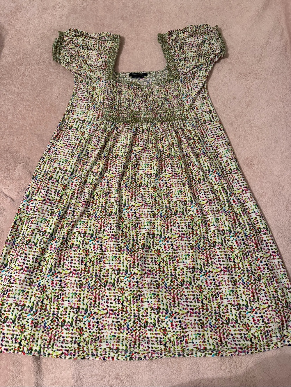 BCBGMaxAzria White Multicolor Smocked Sundress